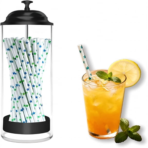 BPPEG Straw Holder,Straw Dispenser with Stainless Steel Lid,Holds Straws up to 8.5 Inches,for Home Kitchen,Countertop,Restaurant Drinking Straw Container