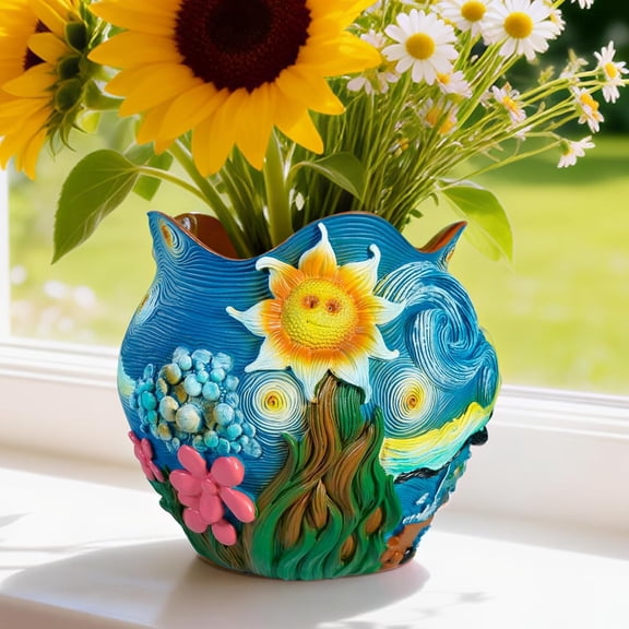 BPPEG Sunflower Starry Sky Plant Pots-Cute Unique Flower Pots with Drainage Hole,Resin Planters for Indoor Outdoor Succulent Planter,Plant Gifts for Mother'S Day,Birthday,Christmas(Colours)