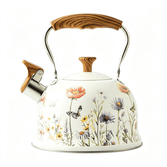 BPPEG Tea Kettle, Pretty Floral Tea Pot with Cool Touch Ergonomic Handle, 3.1 Quart / 3 Liter Whistling Tea Kettle Pots for Stove Top Induction, Food Grade Stainless Steel Water Kettle (Flower)