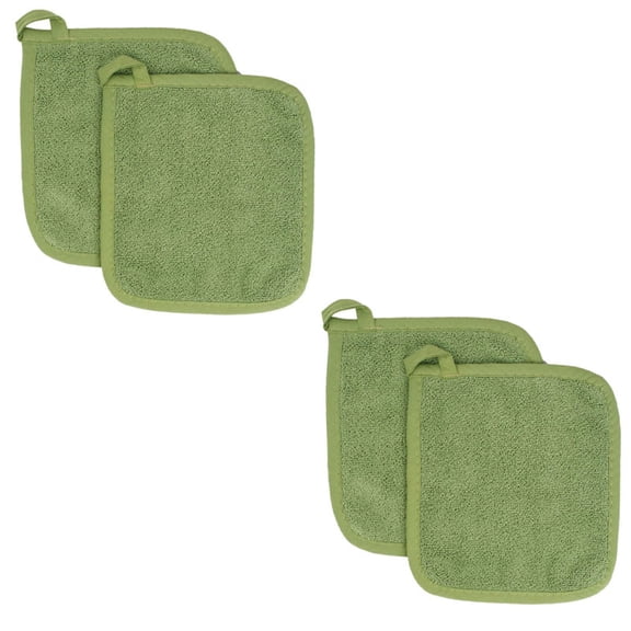 BPPEG Terry Potholder & Hot Pad: Unparalleled Heat Resistant,Durable 100% Cotton - Ergonomically Designed for Optimal Grip - Easy-Care Machine Washable - 4-Pack,Cactus Green