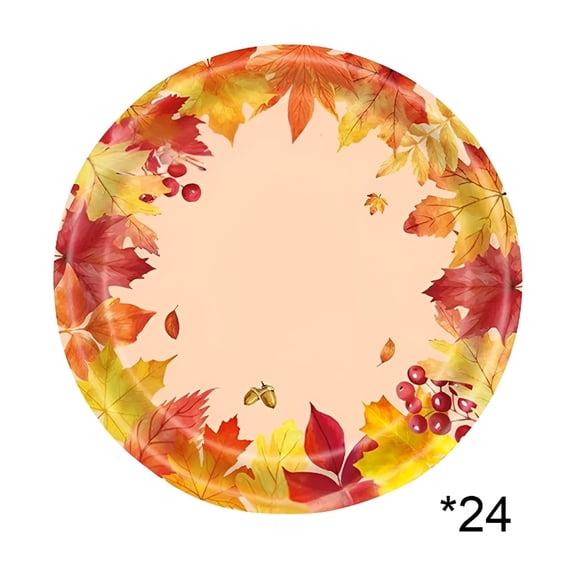 BPPEG Thanksgiving Themed Dinner Plate Set with Maple Leaf Pattern Plastic Tableware for Party Catering and Decoration 7 Inch Plate 24Pc Multicolor Paper Material Thanksgiving Plate Set