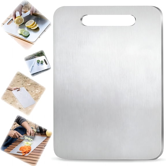 BPPEG Titanium Cutting Board,Double-Sided 100% Pure Titanium Cutting Boards for Kitchen Dishwasher Safe,Titanium Metal Charcuterie Chopping Board Mat for Fruit,Meat & Outdoor BBQ Party (L,13.69.3")