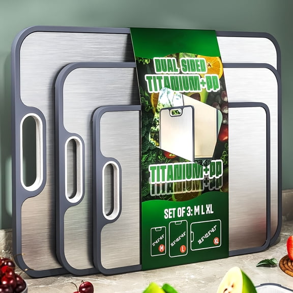 BPPEG Titanium Cutting Board Set of 3,Dual Sided Design Non Toxic Cutting Boards for Kitchen,Beyond Food-Grade Chopping Board for Hygienic Food Prep,Extra Large,Knife-Friendly,with Juice Groove