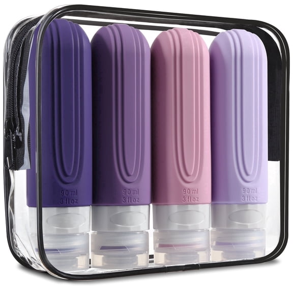 BPPEG Travel Bottles for Toiletries, 3Oz Travel Size Containers Bpa Free Leak Proof Refillable Liquid Silicone Squeezable Travel Accessories, 4-Pack