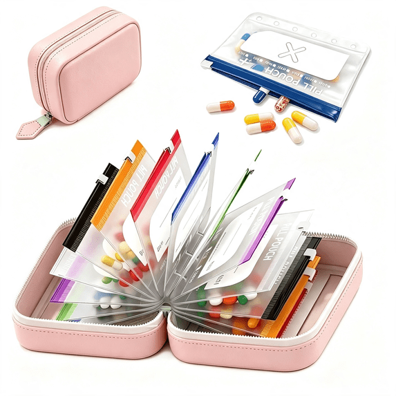 Coloured Inhalers BPPEG Travel Pill Organizer Binder with 14 Color-Coded Zipper Pouches(1 ...