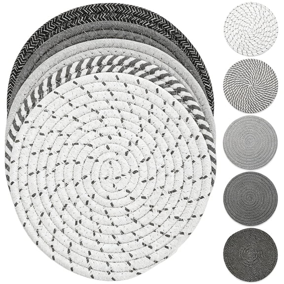 BPPEG Trivet Mats Set for Hot Dishes, 5 Heat Resistant Pot Holders Kitchen Counter, Table, Home Essentials, Anti Stain Hot Pads Plate Mats for Hot Pots and Pans, 7 Inches