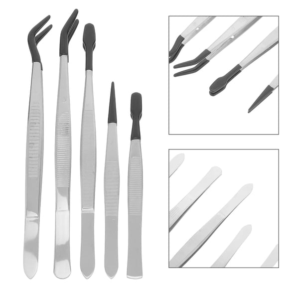 BPPEG Tweezers Rubber Coated Stainless Steel Plated Silver for Items, durable forceps stainless steel with anti-slip grip, 5Pcs