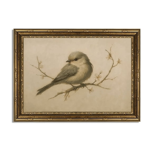 BPPEG Vintage Gold Framed Spring Bird Wall Art Rural Farmhouse Wall Decor Watercolor Cherry Blossom Canvas Print Antique Nature Line Picture Painting for Bathroom Gallery Decoration 9X11In