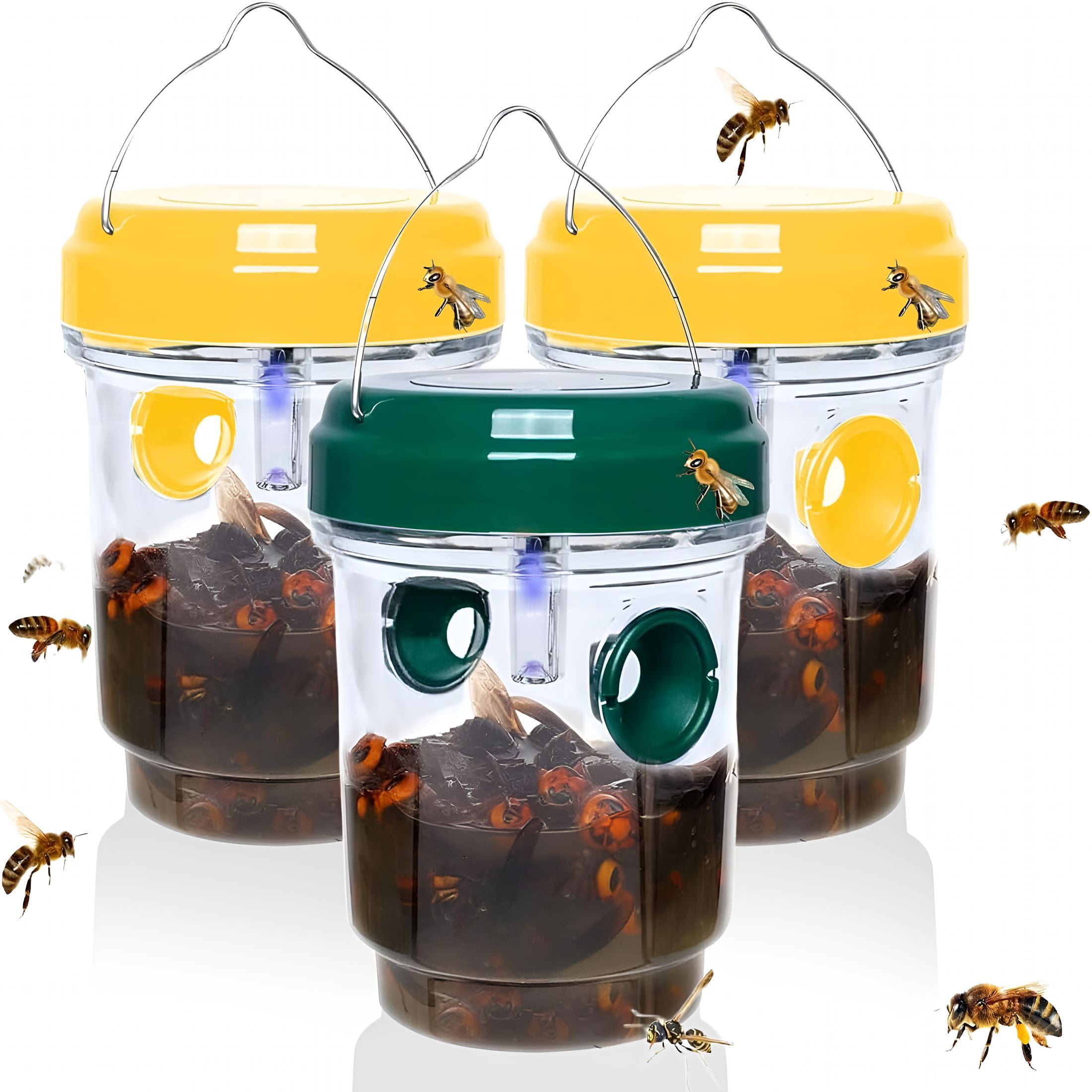 BPPEG Wasp Traps Outdoor Hanging, Solar Bee Trap for Outside, Reusable Solar Powered Hornet Traps, Bee Wasp Catcher Outside Garden 3 Packs