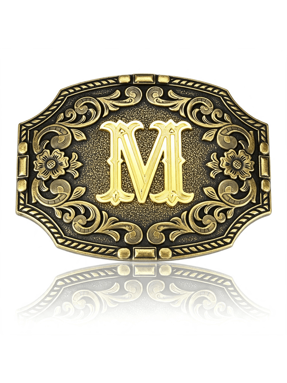 Western Initial Letter Abc to Xyz Belt - Antique Golden Capital Belt Women Men Jeans Accessory Cowboy Belt