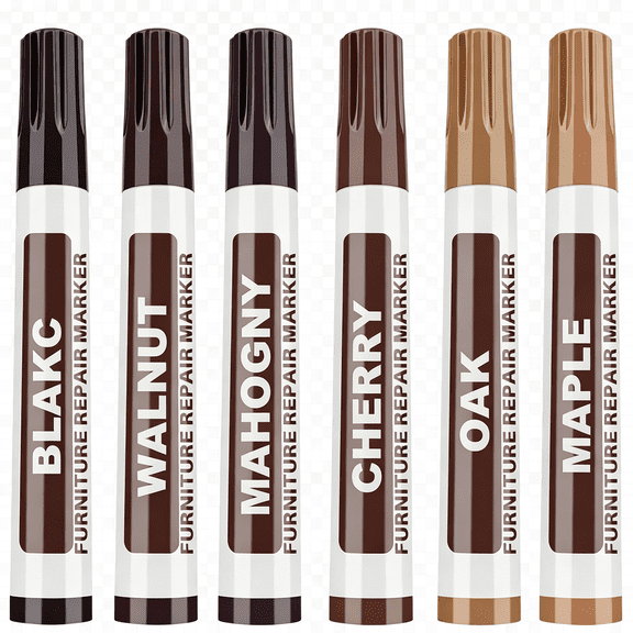 BPPEG Wood Touch Up Markers for Furniture, Floors, Tables & Desks, 6 Colors | Laminate Floor Repair, Scratch Repair Kit, Stain Coverage, 6-Piece Set 6 Colors Furniture Markers Touch Up
