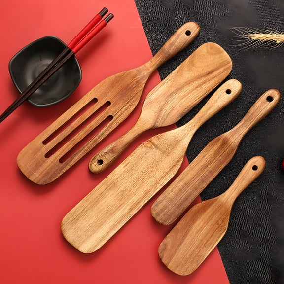 BPPEG Wooden Spurtle for Cooking Teak Spatula Utensils for Mixing Stirring Serving Heat Resistant Dough Spoons Easy to Clean Kitchen Tools Spoon Spatula