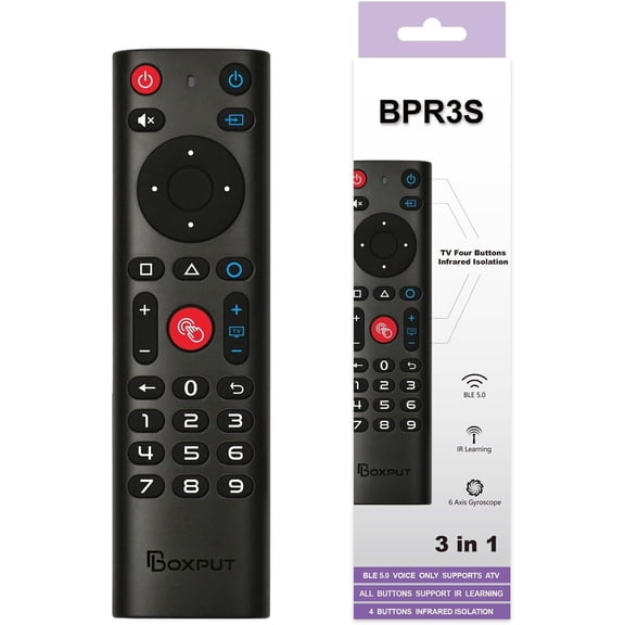 BPR3S BT Remote Control for Android TV Box Universal Voice Remote, 6-Axis Gyro, IR Learning, 4 Keys IR Isolation, Numeric Keys (Batteries Not Included)