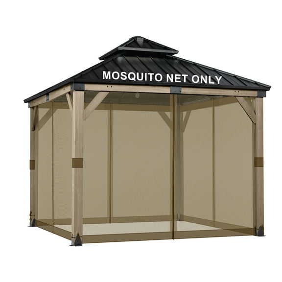 BPS 10' x 10' Gazebo Universal Mosquito Netting Screen Replacement, 4-Panel Screen Walls with Double Zippers for Outdoor Patio - Brown (Mosquito Net Only)