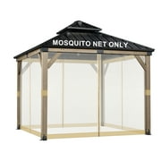 BPS 10' x 10' Gazebo Universal Mosquito Netting Screen Replacement, 4-Panel Screen Walls with Double Zippers for Outdoor Patio - Khaki (Mosquito Net Only)