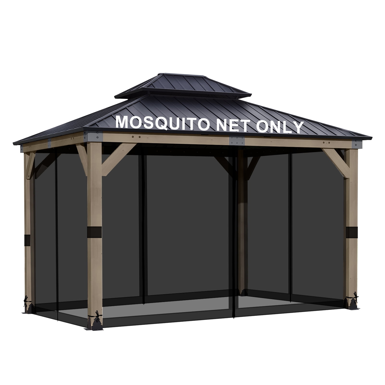 Universal 12x12 Ft Gazebo Replacement Mosquito Netting - 4-Panel Mesh Screen Walls With Zippers, Brown, Easy Install, Weather-Resistant