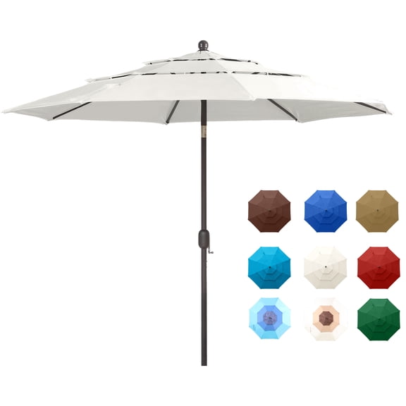 BPS 10FT Patio Umbrella with Tilt & Crank, 3-Layer Outdoor Market Umbrella for Backyard and Poolside, Beige