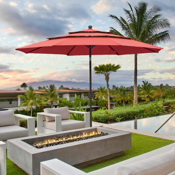 BPS 10FT Patio Umbrella with Tilt & Crank, 3-Layer Outdoor Market Umbrella for Backyard and Poolside, Red