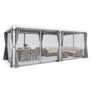 BPS 10x20 FT Louvered Pergola, Adjustable Aluminum Pergola with Independent Louvered Roofs, Outdoor Gazebo with Waterproof Curtains & Mosquito Netting, Built-in Drainage