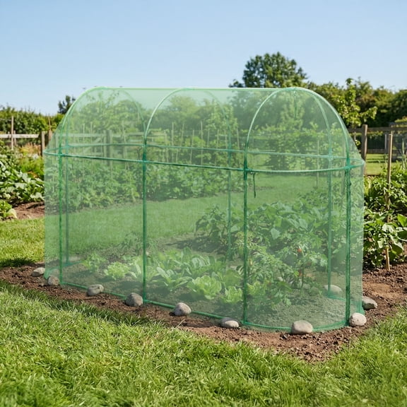 BPS 10x3.3x5 FT Crop Cage, Garden Plant Protection Netting Tent with Zippered Door, Green