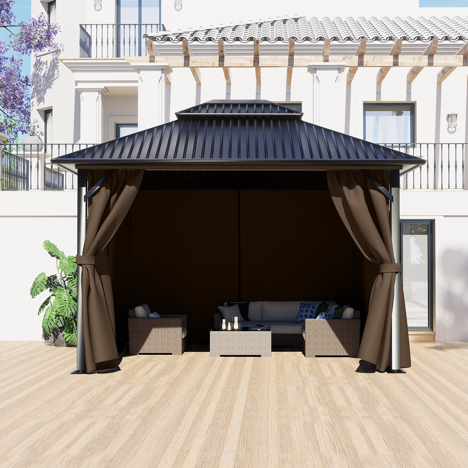 BPS 12'x16' Gazebo Replacement Curtain, Universal 4-Privacy Panel, Outdoor Gazebo Sidewalls with Zipper for Garden, Patio, Yard (Curtains Only)