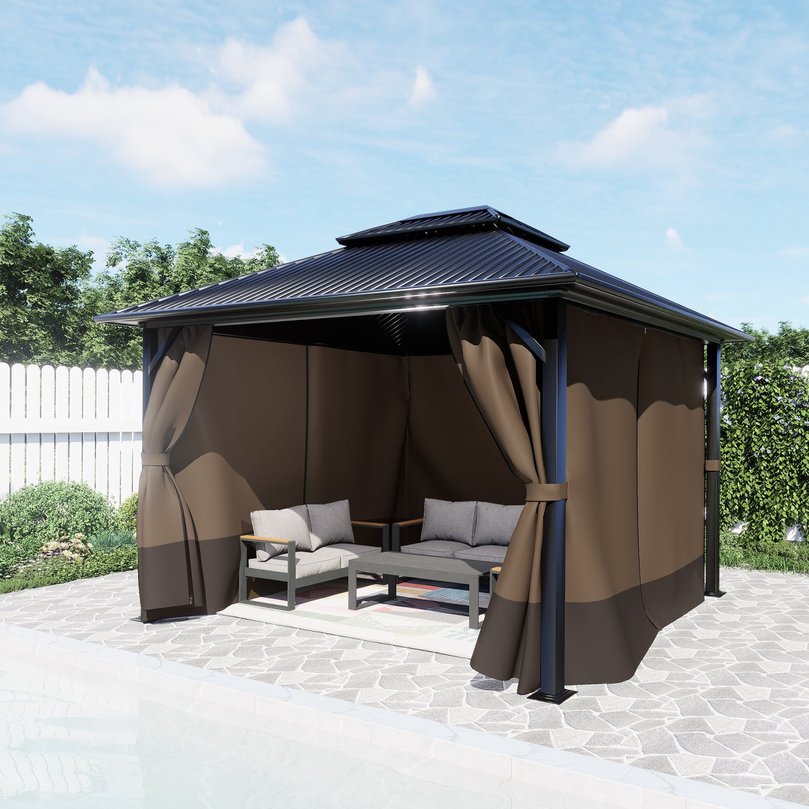 BPS 12'x16' Gazebo Replacement Curtain, Universal 4-Privacy Panel, Outdoor Gazebo Sidewalls with Zipper for Garden, Patio, Yard (Curtains Only)