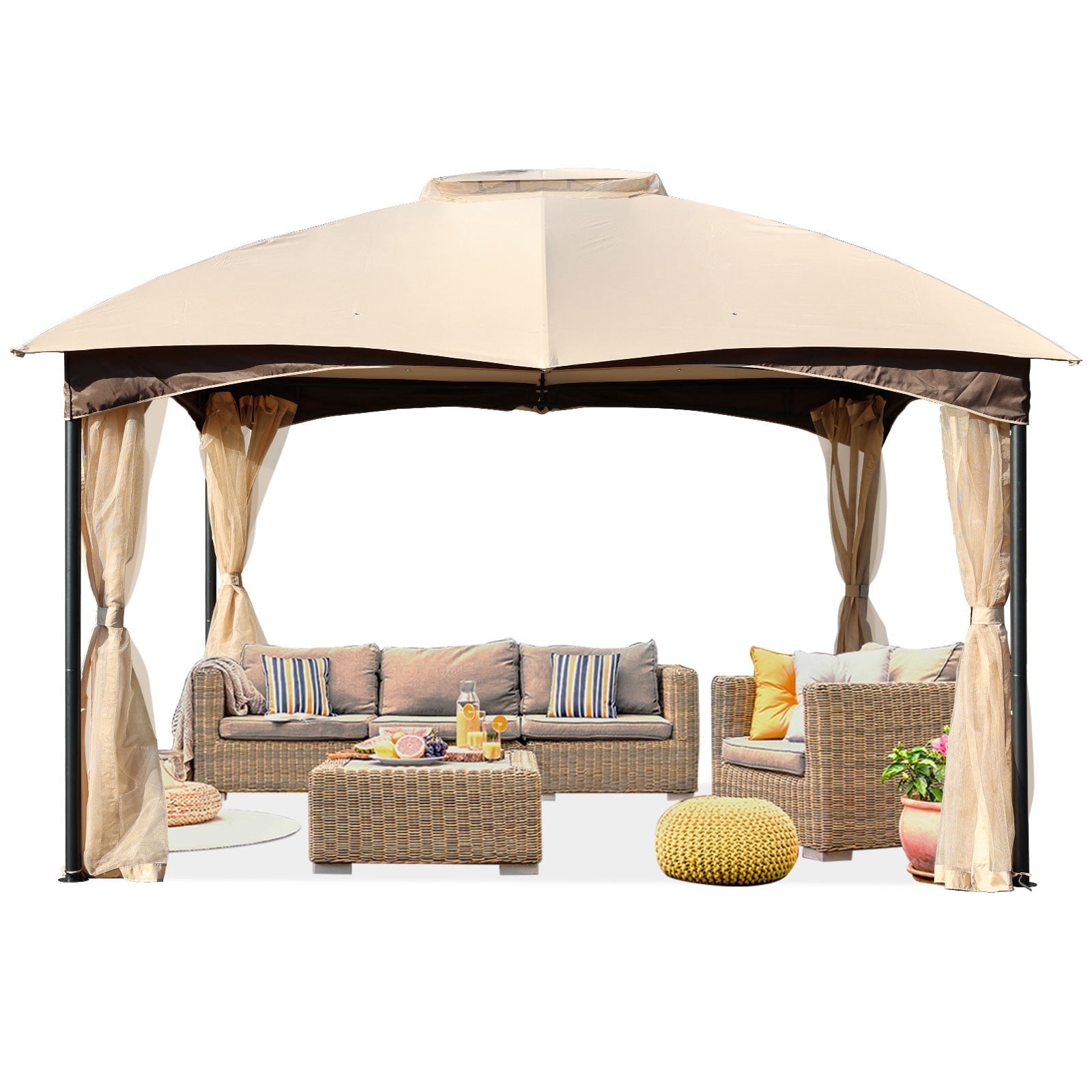 BPS 12 ft x 12 ft Patio Gazebo, Metal Frame, Khaki - Walmart.com