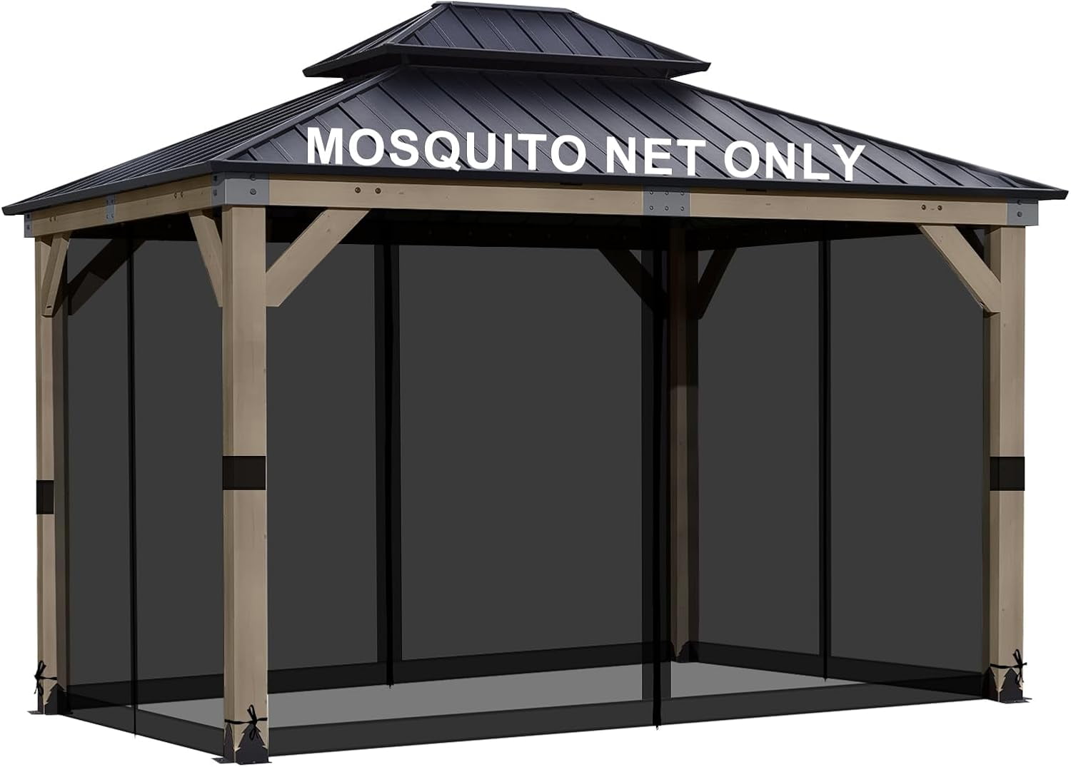 Universal 12x12 Ft Gazebo Replacement Mosquito Netting - 4-Panel Mesh Screen Walls With Zippers, Brown, Easy Install, Weather-Resistant