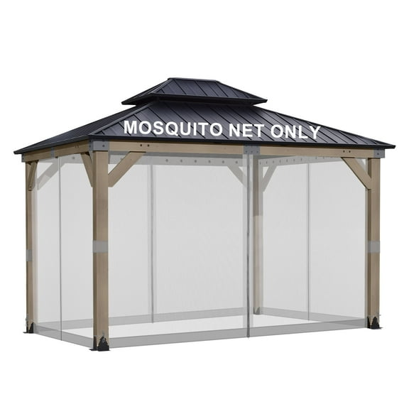 BPS 12' x 14' Gazebo Universal Mosquito Netting Screen Replacement, 4-Panel Screen Walls with Double Zippers for Outdoor Patio - Gray (Mosquito Net Only)