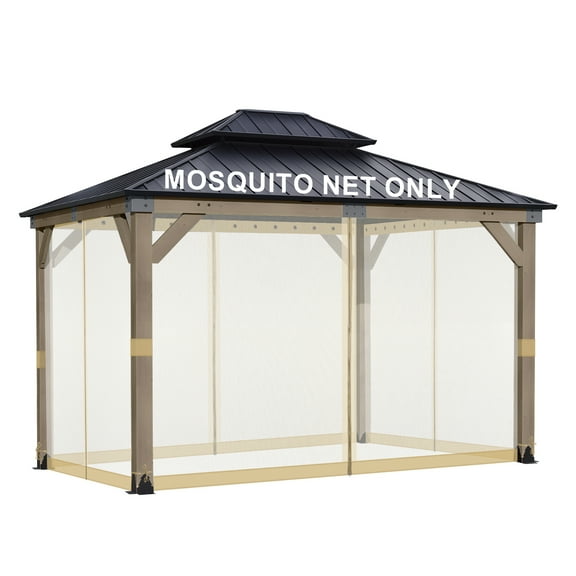 BPS 12' x 14' Gazebo Universal Mosquito Netting Screen Replacement, 4-Panel Screen Walls with Double Zippers for Outdoor Patio - Khaki (Mosquito Net Only)
