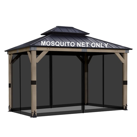 BPS 12' x 14' Gazebo Universal Mosquito Netting Screen Replacement, 4-Panel Screen Walls with Double Zippers for Outdoor Patio - Black