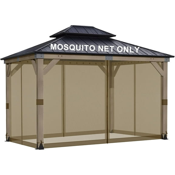 BPS 12' x 16' Gazebo Universal Mosquito Netting Screen Replacement, 4-Panel Screen Walls with Double Zippers for Outdoor Patio, Brown (Mosquito Net Only)