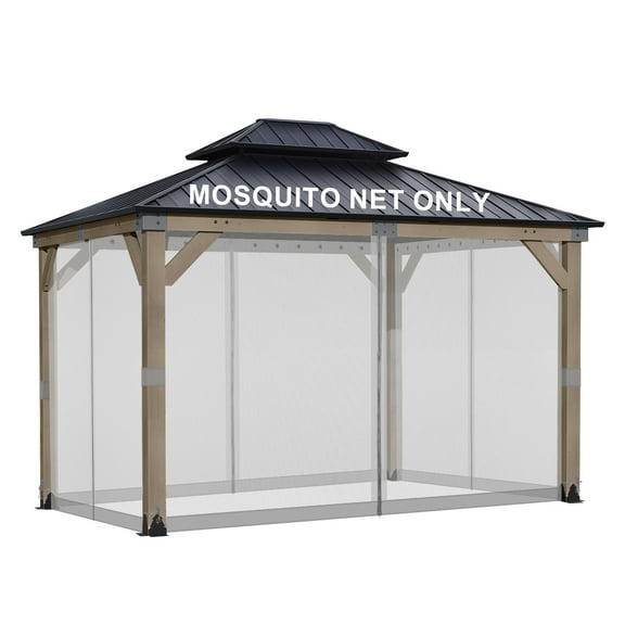 BPS 12' x 16' Gazebo Universal Mosquito Netting Screen Replacement, 4-Panel Screen Walls with Double Zippers for Outdoor Patio - Gray (Mosquito Net Only)
