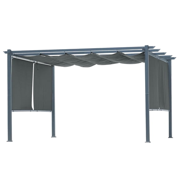 BPS 13' x 10' Outdoor Retractable Pergola with Canopy & 4 Roller Shades, Aluminum Patio Gazebo Shelter, Gray
