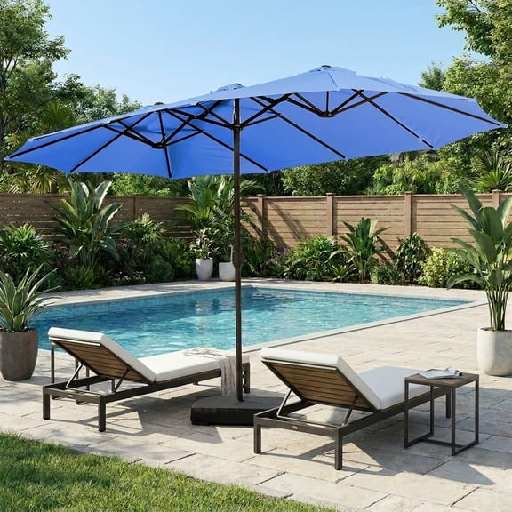 BPS 15ft Patio Umbrella with Base, Rectangle Outdoor Umbrella with Stand for Poolside, Lawn, and Backyard - Blue