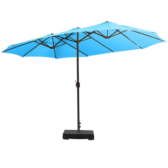BPS 15FT Double Sided Dining Table Outdoor Umbrella with Base for Patio, Garden, Pool (Light Blue)