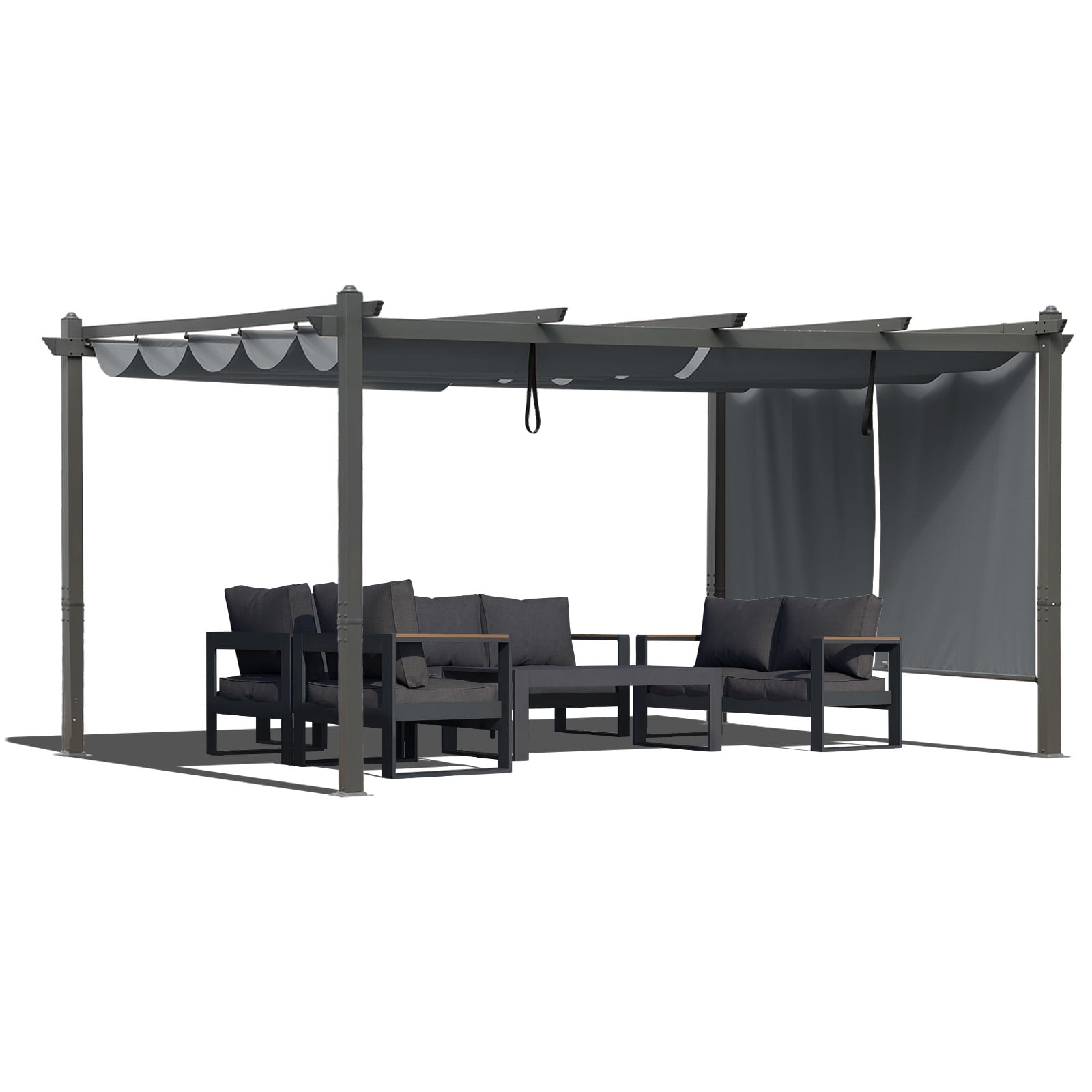 BPS 16' x 12' Outdoor Pergola with Retractable Canopy & Adjustable Sun ...