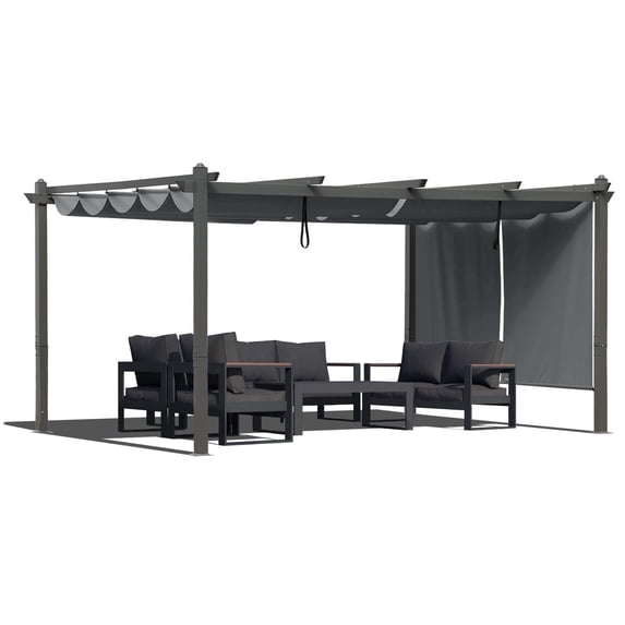 BPS 16' x 12' Outdoor Retractable Pergola with Canopy & 2 Roller Shades, Aluminum Patio Gazebo Shelter, Gray