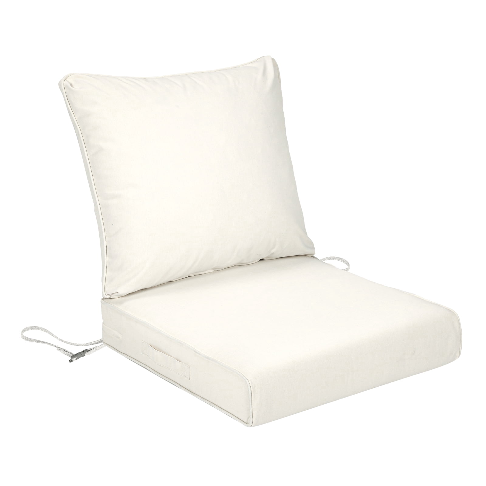 BPS 19x19 Inch Outdoor Deep Seat Cushion Set, Waterproof Patio Furniture Cushions with Adjustable Straps & Removable Cover for Patio, Deck, or Garden, Ivory White
