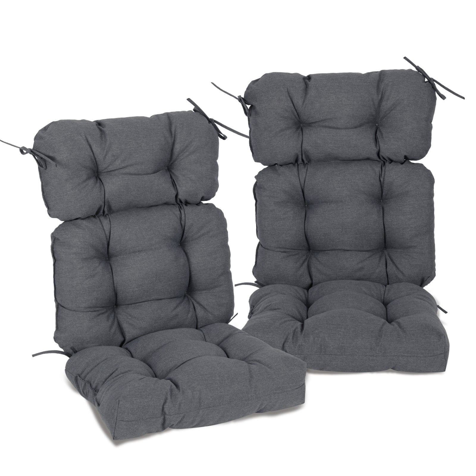 BPS Outdoor Chair Cushions, 45x22x5 Inch High Back Patio Dining Seat Cushion, Tufted Pads Set of 2, Dark Gray