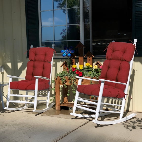 BPS Outdoor Chair Cushions, 45x22x5 Inch High Back Patio Dining Seat Cushion, Tufted Pads Set of 2, Red