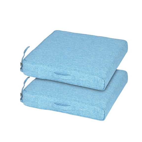 BPS 23x26 Inch Outdoor Chair Cushion Set of 2, Water Resistant Patio Furniture Cushions with Adjustable Straps & Removable Cover for Patio, Deck, or Garden, Lake Blue