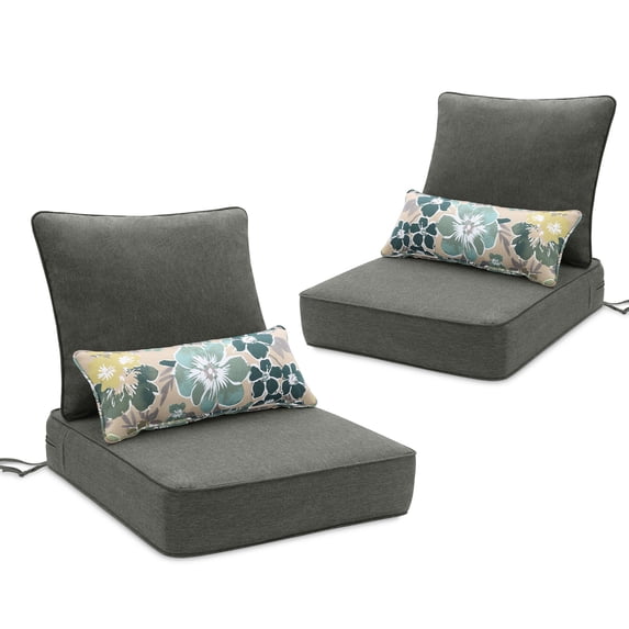 BPS 23x26x5 inch Outdoor Deep Seat Cushion, Water-Resistant Patio Furniture Cushions for Outdoor Chairs, Sofa, Couch, 2-Piece, Charcoal