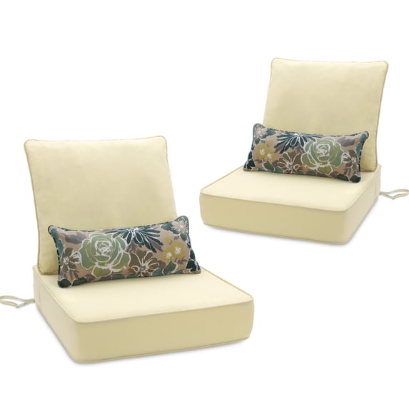 BPS 23x26x5 inch Outdoor Deep Seat Cushion, Water-Resistant Patio Furniture Cushions for Outdoor Chairs, Sofa, Couch, 2-Piece, Pale Yellow