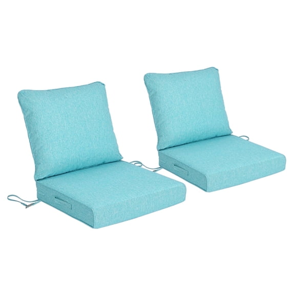 BPS Outdoor Deep Seat Cushion Set, 24x24 Inch Patio Chair Cushions, Waterproof, Set of 2, Aruba Blue