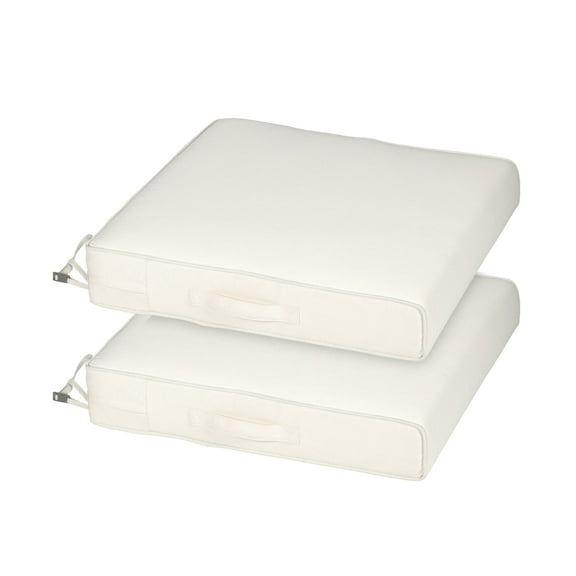 BPS 25x25 Inch Outdoor Chair Cushion Set of 2, Water Resistant Patio Furniture Cushions with Adjustable Straps & Removable Cover for Patio, Deck, or Garden, Ivory