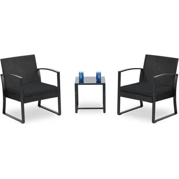 BPS 3 Pieces Patio Furniture Set, Outdoor Rattan Wicker Chairs with Table, 3 Pcs Sofa Set with Cushion, Conversation Furniture for Garden Poolside