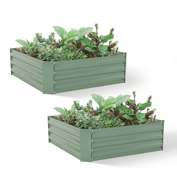 BPS 3x3x1 ft Galvanized Metal Raised Garden Bed Green Planter Box 2 Pack for Vegetables Flowers