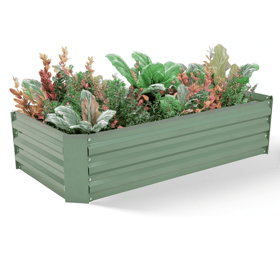 BPS 4x2x1 ft Galvanized Metal Raised Garden Bed Green Planter Box for Vegetables Flowers
