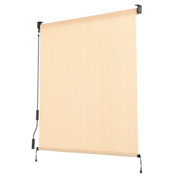 BPS 5 x 8 ft Outdoor Roller Shade with Cordless Crank Wand, Patio HDPE Sun Shade Roll Up Blind with UV Blocking and Privacy Protection for Gazebo, Pergola, Porch, Balcony, Wheat